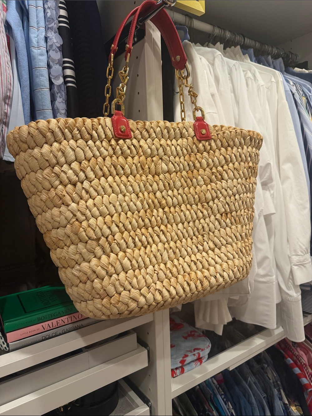 Tory Burch Natural Straw Tote with Red Logo and Handles - Picture 4 of 4